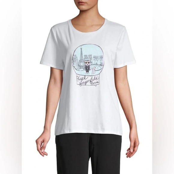 KARL LAGERFELD PARIS NWOT Snowglobe Graphic Print‎ Tee - Picture 1 of 8
